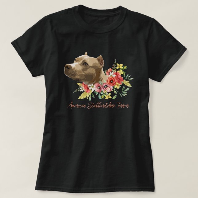 Camiseta Ilustracion Floral Terrier de Staffordshire (Diseño del anverso)