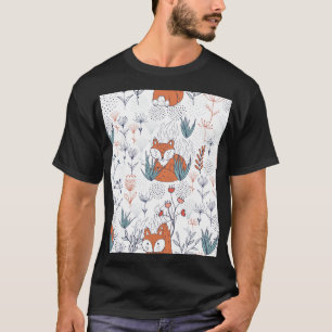 Camiseta Ilustracion forestal infantil, zorros y flores.