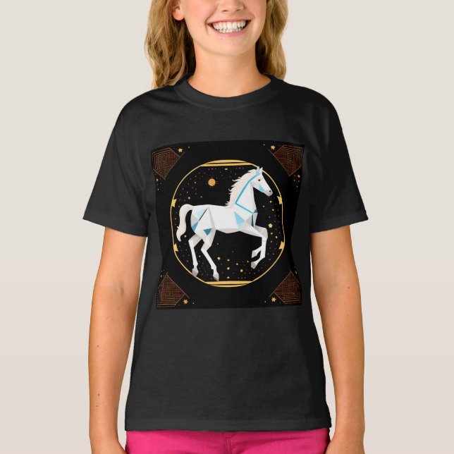 Camiseta Ilustración geométrica abstracta de caballo blanco (Anverso)