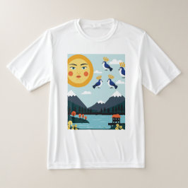 Camiseta Ilustración geométrica que representa pájaros colg