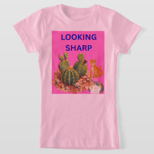 Camiseta Ilustración Gráfica Botánica de Gato Cactus Adorab