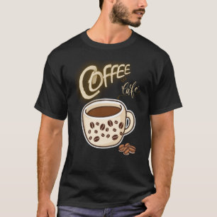 Camiseta Ilustración Gráfica de Taza de Café y Granos de Ca