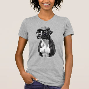Camiseta Ilustración Gráfica Monocroma de Perro Boxer Antig