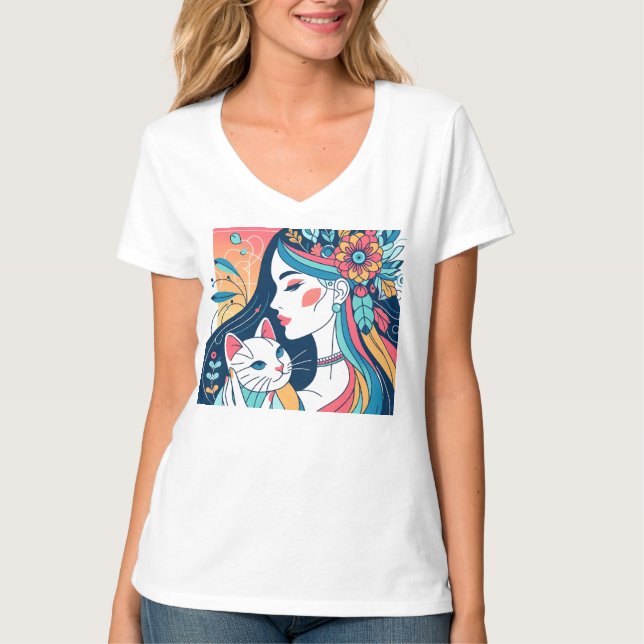Camiseta Ilustracion gráfico de Cat Lady (Anverso)