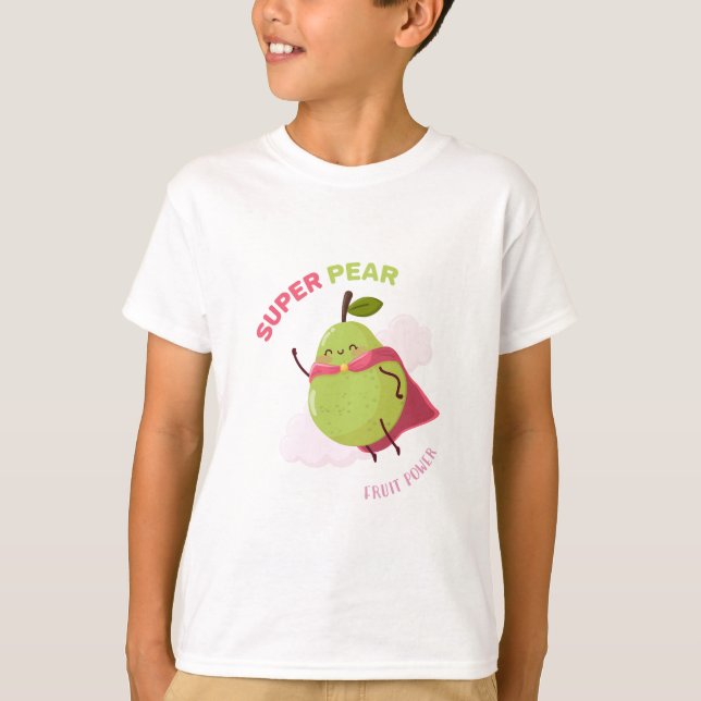 Camiseta Ilustración infantil de una pera superhéroe (Anverso)