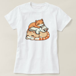 Camiseta Ilustración Kawaii de Gatitos Pelirrojos Durmiendo