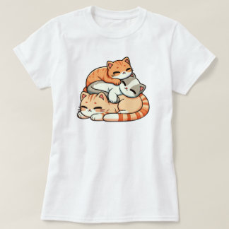 Camiseta Ilustración Kawaii de Gatitos Pelirrojos Durmiendo