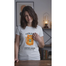 Camiseta Ilustración Kawaii de Gato Adorable Amante del Caf