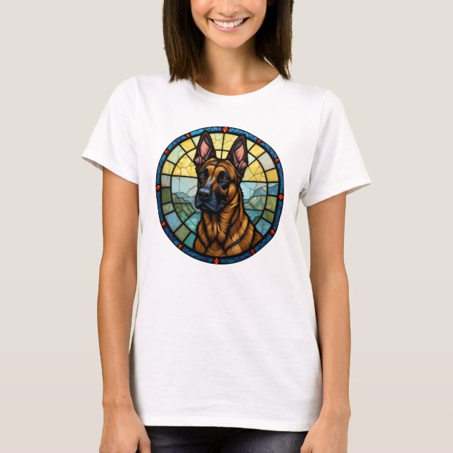 Camiseta Ilustracion Malinois con Estilo Vidrio Manchado de (Anverso)