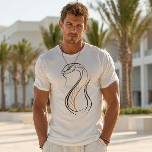 Camiseta Ilustración minimalista de cobra con líneas contin
