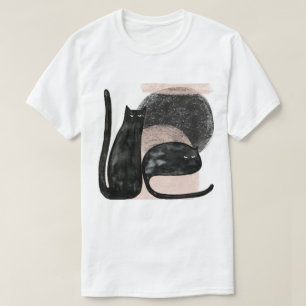 Camiseta Ilustracion minimalista de gatos negros, arte mode