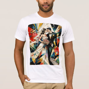 Camiseta Ilustración moderna de pareja de boda Art Deco