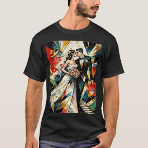 Camiseta Ilustración moderna de pareja de boda Art Déco