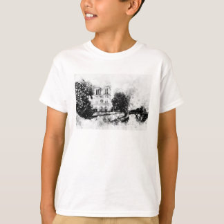 Camiseta Ilustración monocroma de la Catedral de Notre-Dame