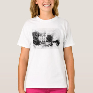 Camiseta Ilustracion monocromo de la catedral de Notre-Dame