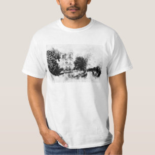 Camiseta Ilustracion monocromo de la catedral de Notre-Dame