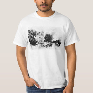 Camiseta Ilustracion monocromo de la catedral de Notre-Dame