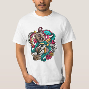 Camiseta Ilustracion musical de Doodle colorido dibujado a
