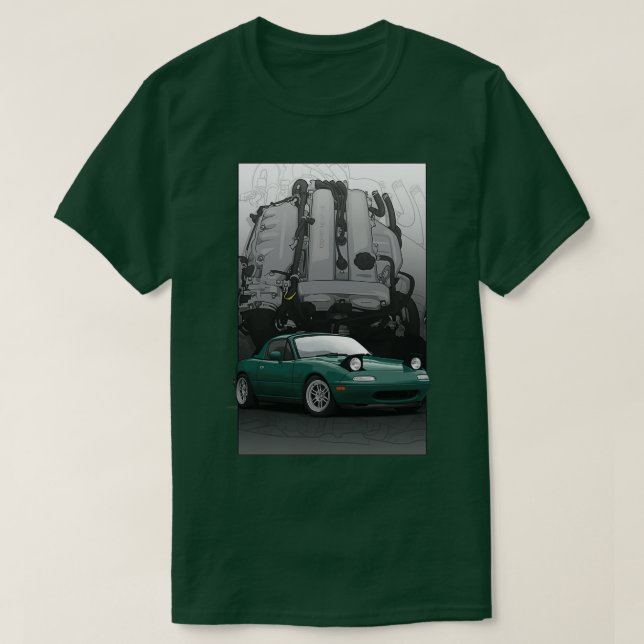 Camiseta Ilustracion Mx5 Miata NA MK1 con motor BP18 (Diseño del anverso)