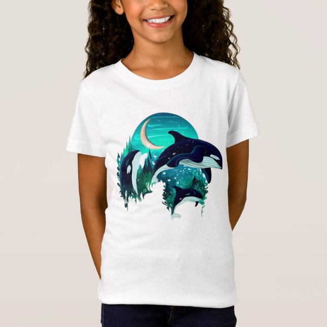 Camiseta Ilustracion natural azul Guay de ballenas asesinas (Anverso)