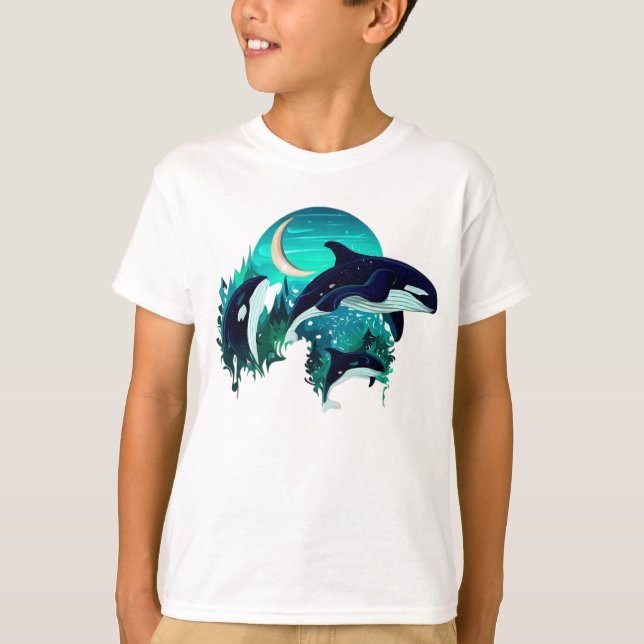 Camiseta Ilustracion natural azul Guay de ballenas asesinas (Anverso)