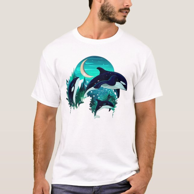 Camiseta Ilustracion natural azul Guay de ballenas asesinas (Anverso)