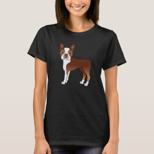 Camiseta Ilustracion Perro Terrier De Boston Rojo Y Blanco