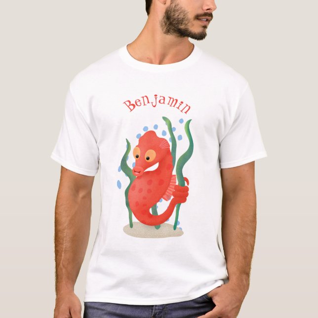 Camiseta Ilustracion personalizado de caballito de mar rojo (Anverso)