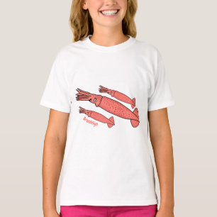 Camiseta Ilustracion personalizado de calamar rosa feliz