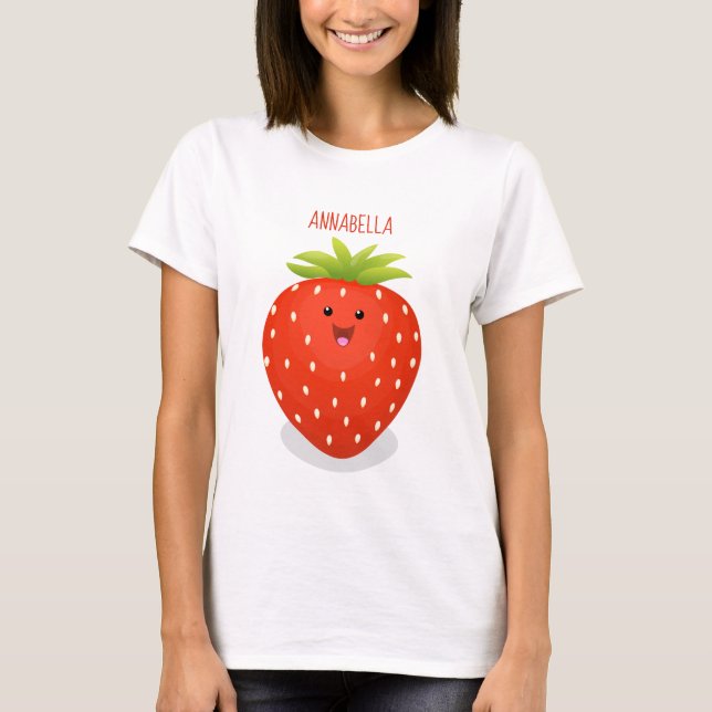 Camiseta Ilustracion personalizado de fresa cute kawaii (Anverso)