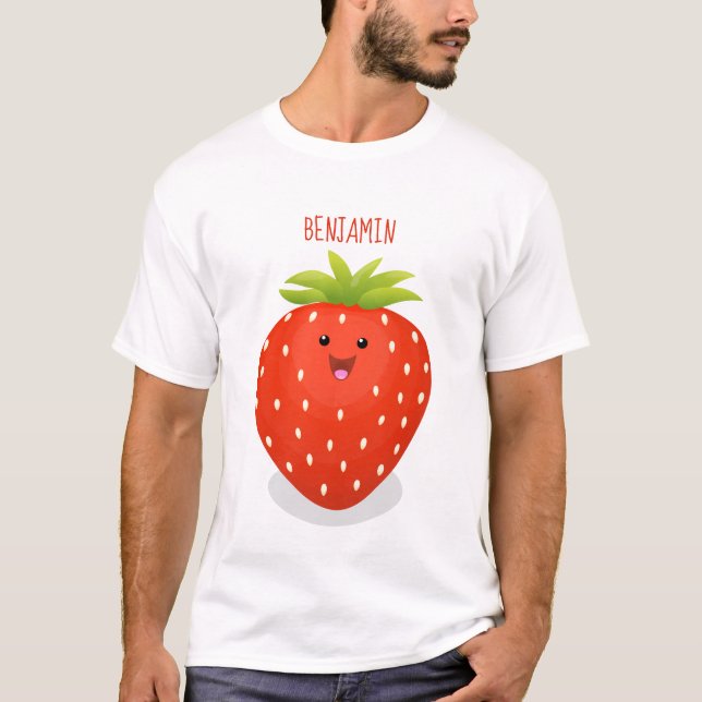 Camiseta Ilustracion personalizado de fresa cute kawaii (Anverso)
