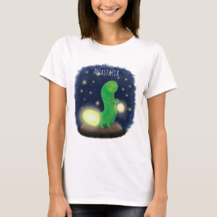 Camiseta Ilustracion personalizado de gusano de brillo verd