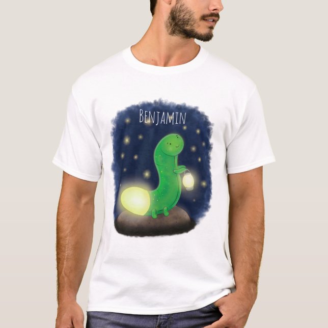 Camiseta Ilustracion personalizado de gusano de brillo verd (Anverso)