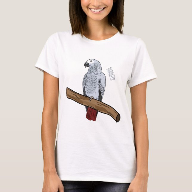 Camiseta Ilustracion personalizado de loro gris africano (Anverso)