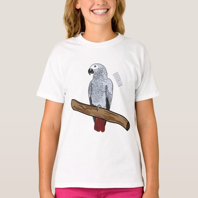 Camiseta Ilustracion personalizado de loro gris africano (Anverso)