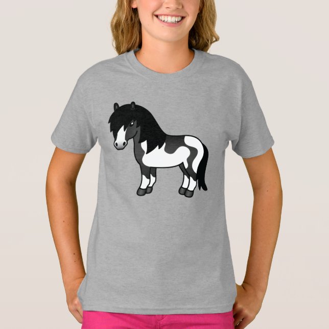 Camiseta Ilustracion Personalizado Pony Pinto Negro Shetlan (Anverso)