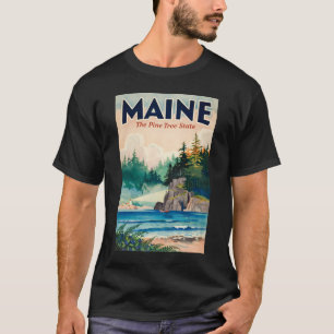 Camiseta Ilustración pictórica del faro de Maine Arte de vi