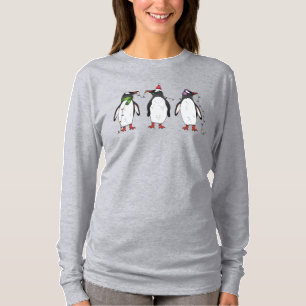Camiseta Ilustracion Pingüinos de tres Navidades festivos