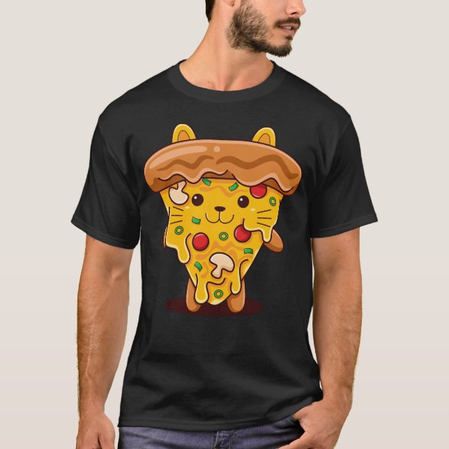 Camiseta Ilustracion Pizza Cat Kawaii (Anverso)