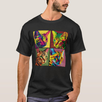 Camiseta Ilustración Pop de Gato Bengalí Animales Coloridos