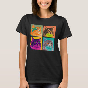 Camiseta Ilustracion pop de gato forestal noruego colorido 