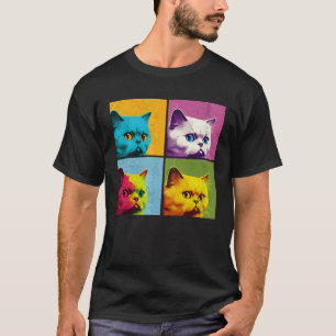 Camiseta Ilustración Pop de Gato Munchkin Animales Colorido