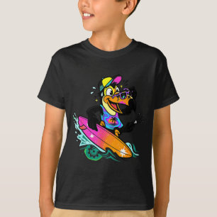 Camiseta Ilustración retro de ave de playa toucan surf trop