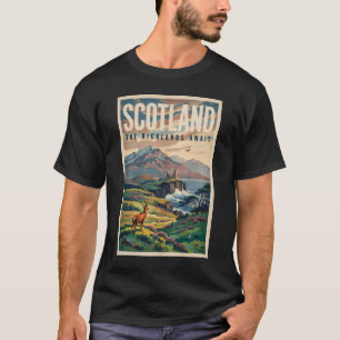 Camiseta Ilustración retro de ciervos de las Tierras Altas 