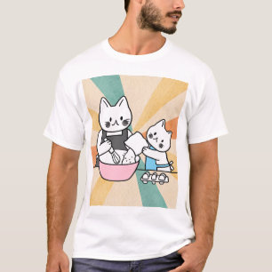 Camiseta Ilustración Retro de Gato Horneando