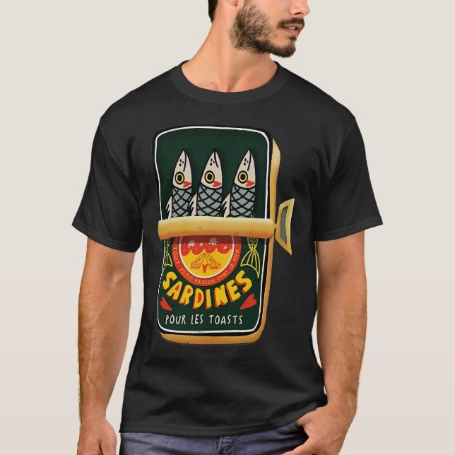 Camiseta Ilustración Retro de Lata de Sardinas (Anverso)
