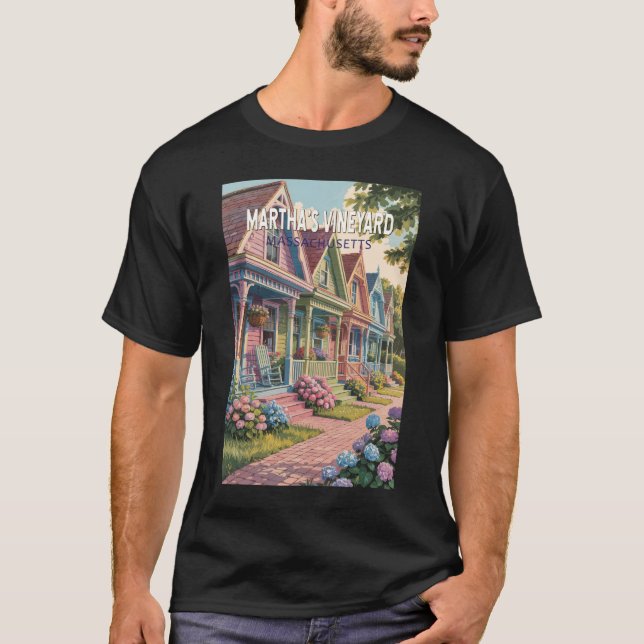 Camiseta Ilustración retro de Martha's Vineyard Massachuset (Anverso)