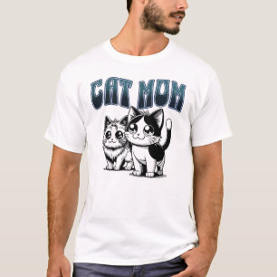 Camiseta Ilustración Retro Floral de Gato Lindo Mamá Gato