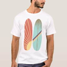 Ilustracion retro vintage de Surfboard rojo y azul