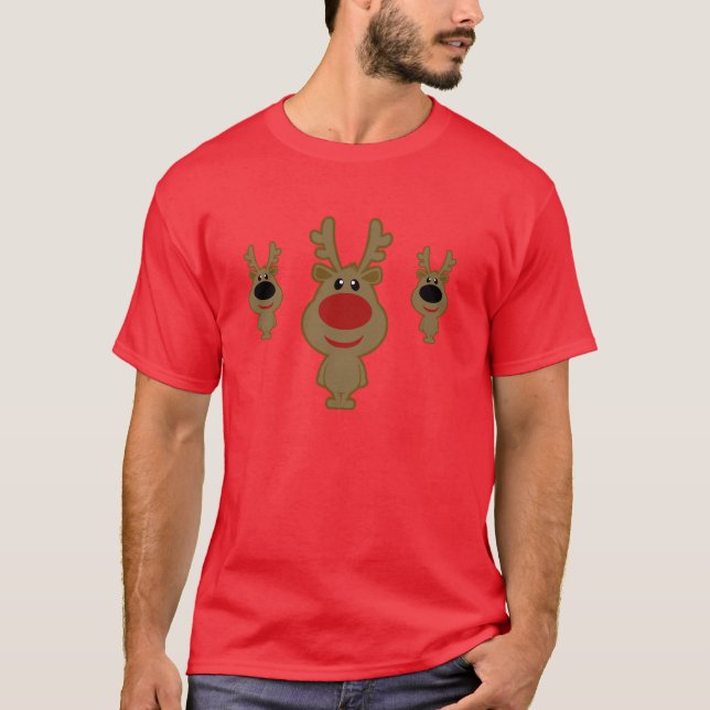 Camiseta Ilustracion rojo del reno del vintage lindo (Anverso)